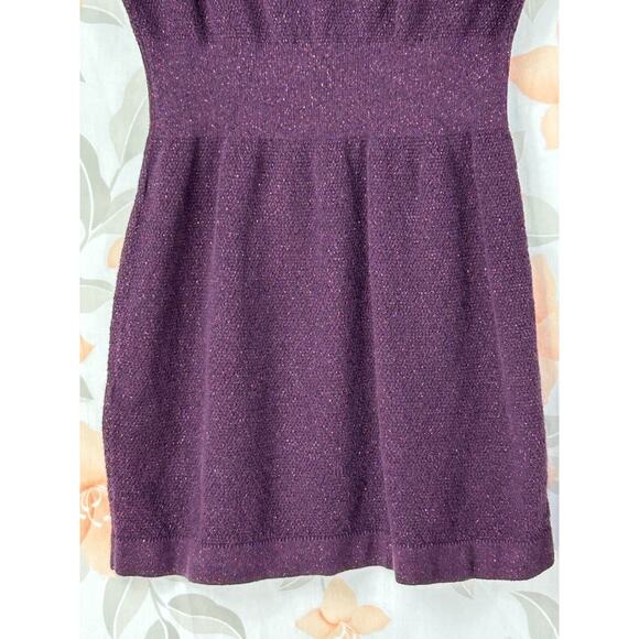 Express Mini Dress Womens Small Purple Sparkling Knit Short Sleeve Round Neck - Picture 7 of 10